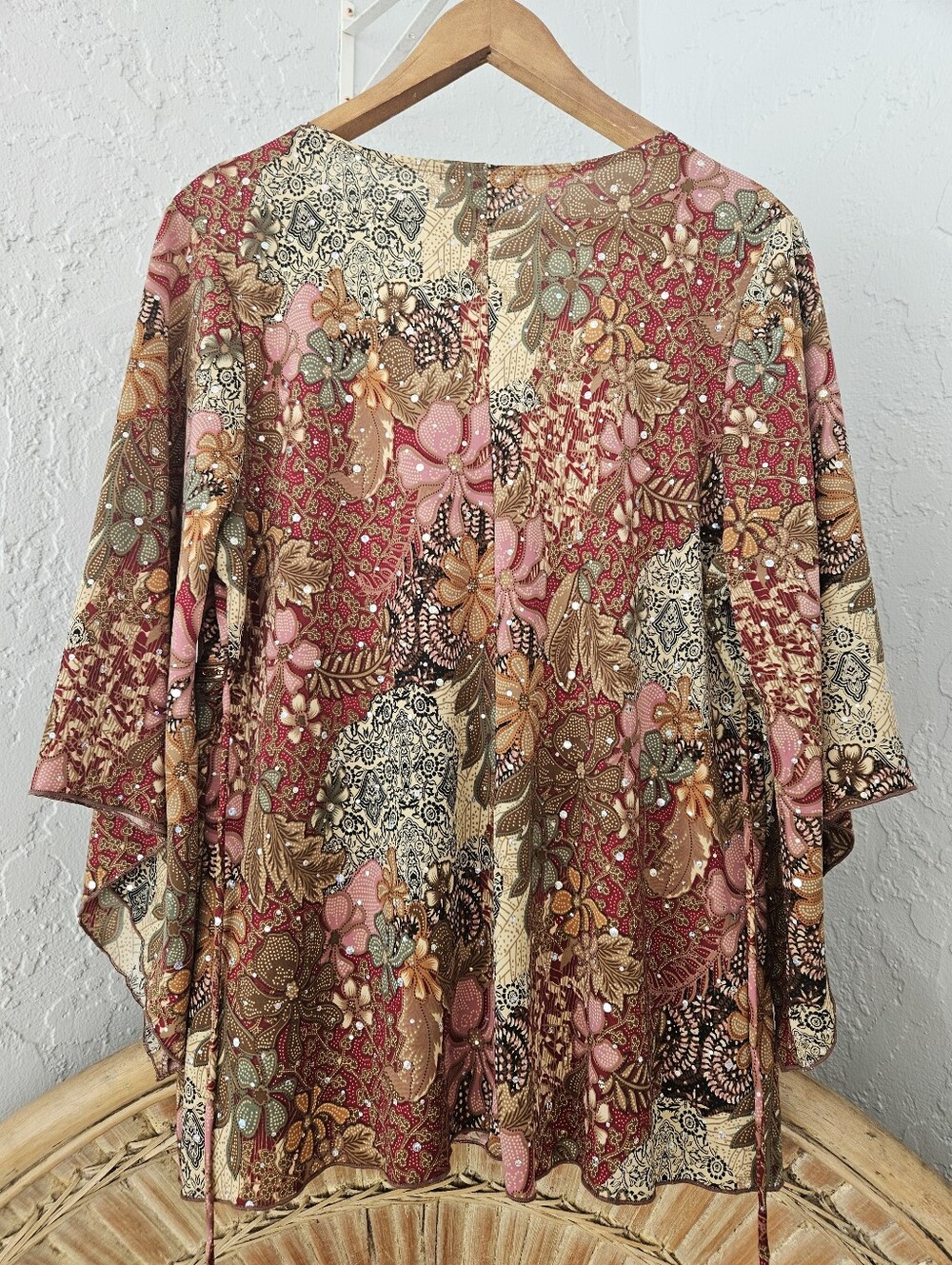 Vtg Ing+ USA Y2k Boho Women 3X Flowy Floral Sequin Festival Feminine Blouse - Picture 4 of 13
